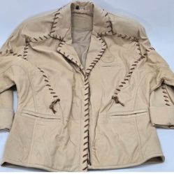 Vtg Moose Lake Lodge Wester Leather Jacket Tan Sz Small
