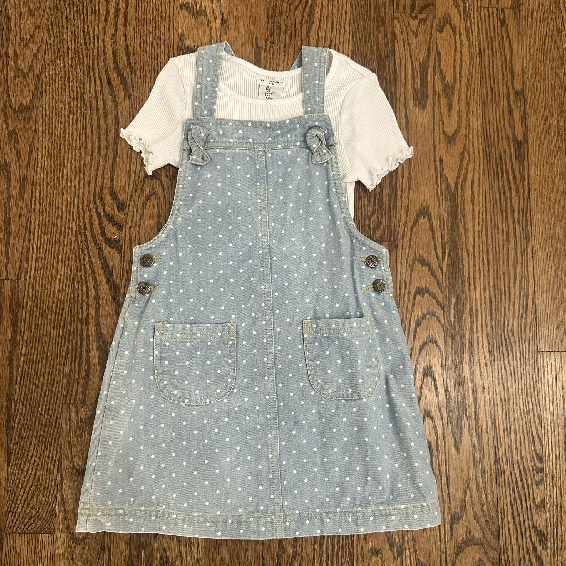 Size 5 Girls Max Studio 2-Piece Overall Denim Dress with Shirt