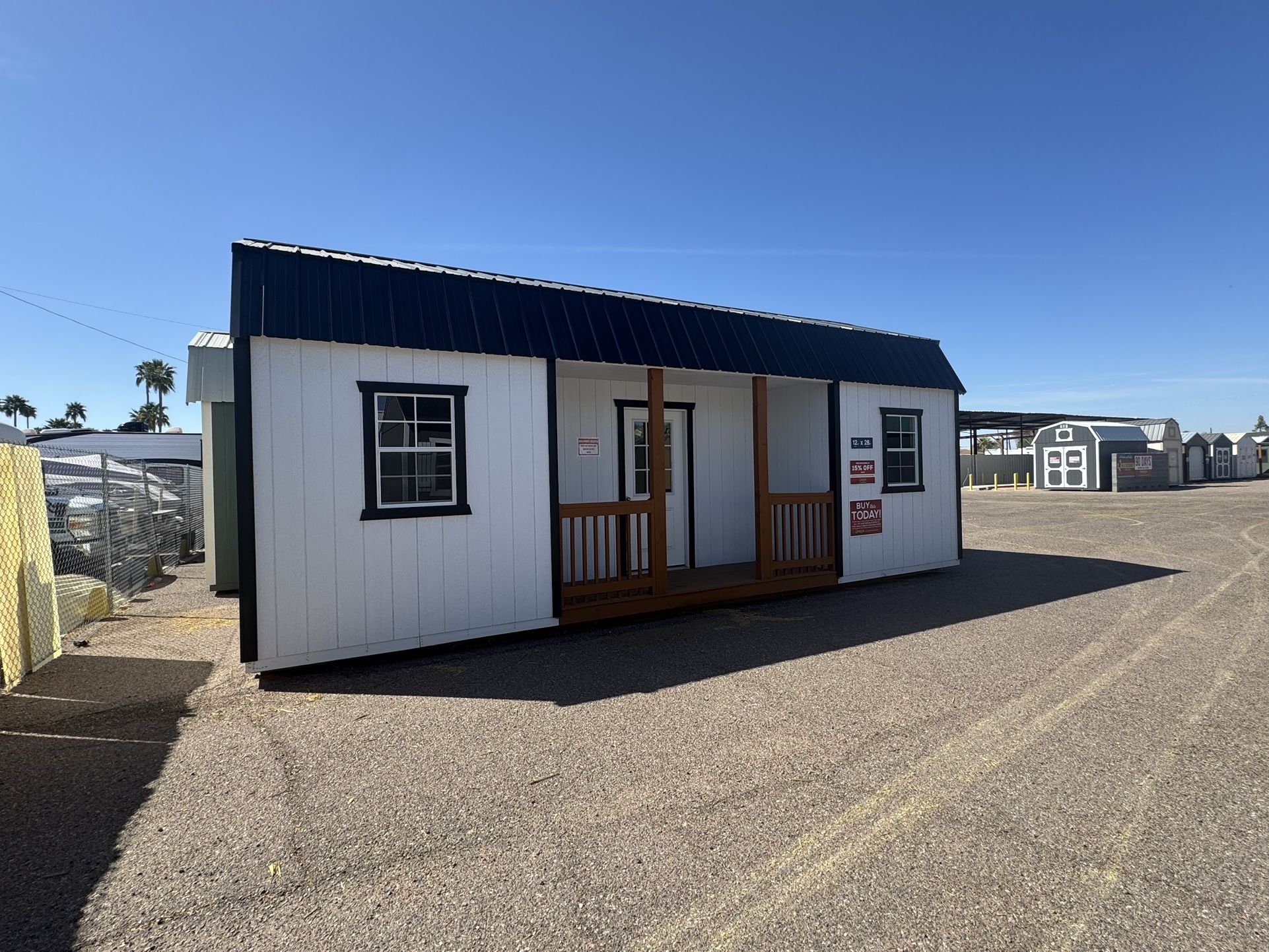 Big Savings on 12x28 Lofted Portable Building β Center Porch Included!