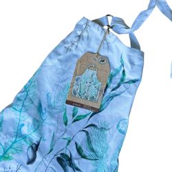 NWT Michel Design Works Cotton Chef's Apron Ocean Tide Sea Life Blue Aqua