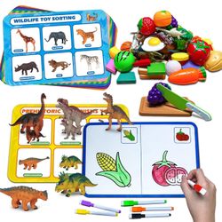 Sorting Toys for Toddlers,3 in 1 Learning Education Sorting Games Cutting Fruit Toys Toddler Coloring,Fine Motor Montessori Preschool Classroom Sensor