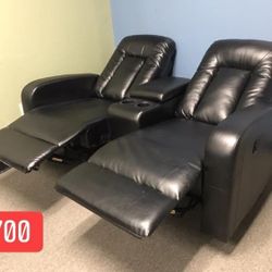 Black Leather powered Love seat