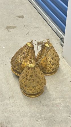 Set of 3 Gold Moroccan Hanging Lanterns – Boho Decor