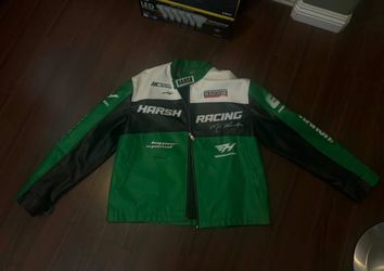 Harsh and Cruel Retro Motorcycle Racing Logo Jacket Green Size L
