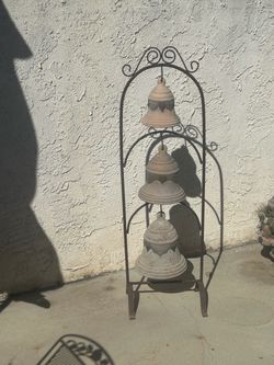 4 foot tall Wrought Iron Triple Bell Garden Stand