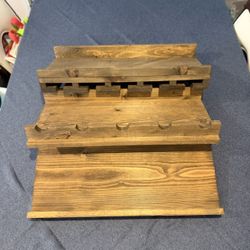 Wall Mounted 24" Three Tiered Solid Wood Wine Bottle & Stemware Shelves