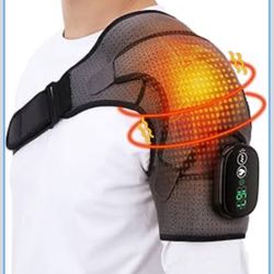 Cordless Shoulder Heating Pad, Heated Wrap with Vibration, Grey 