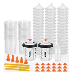 Disposable paint cup system, 20 oz , 50 pack liners & lids with 5 adapters, NEW