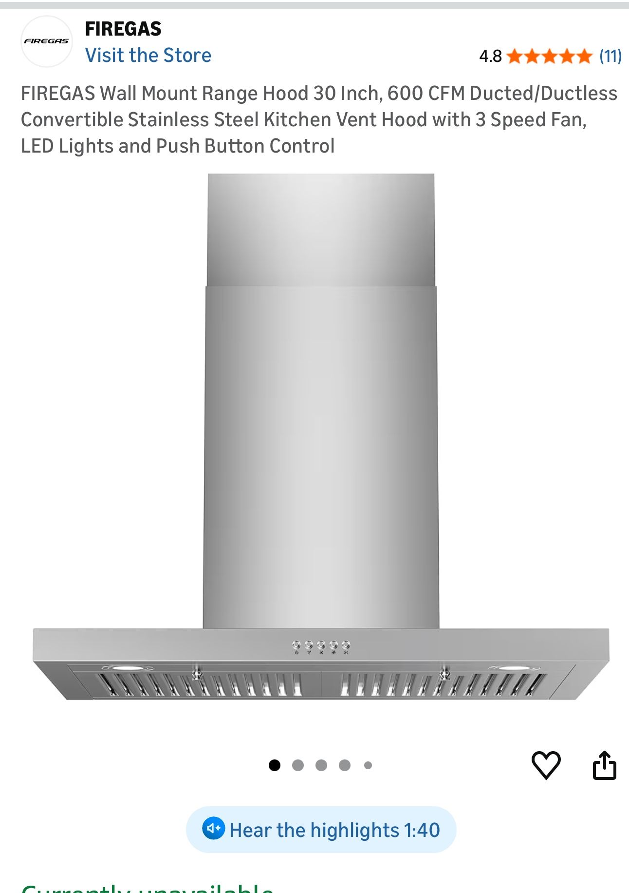 Electric Range hood NEW Never Opened