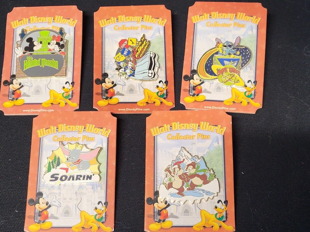 5 Walt Disney World Collector Pins, Chip And Dale, Haunted Mansion, Stich. Dumbo