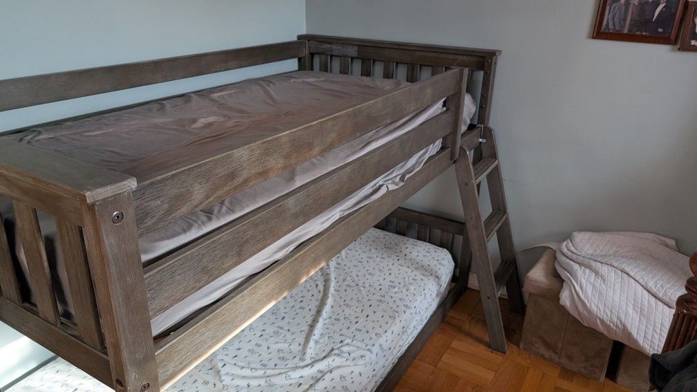 Twin Bunk Bed With Ladder, Wooden Bunk Beds