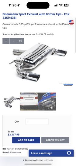 BMW F32 Exhaust Eisenmann With Akrapovic Midpipe 