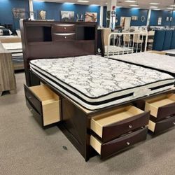 EMILY DARK CHERRY QUEEN STORAGE PLATFORM BED
