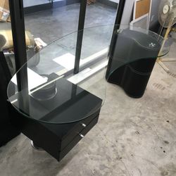 High-end Glass And Leather Executive Office Desk With 2-drawers