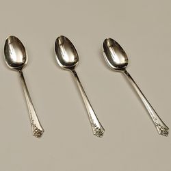 Antique Sterling Silver 925 Teaspoon Set of 3 Oneida Damask Rose Silverware Flatware Gold Silver Platinum Bullion Spoon Spoons 007