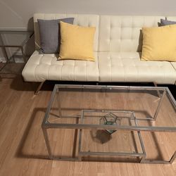 Chrome Finish/Glass Center and Top Side End Tables With Lower Shelf