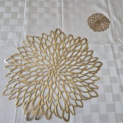 150 - Gold Leather Like, Vinyl Chargers, and Matching Coasters