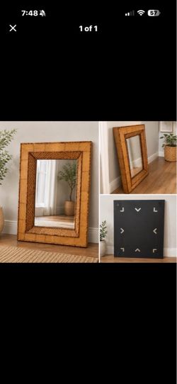 Large Hanalei Mirror - bamboo/ rattan and woven cane frame" 29 × 37 × 2.5 inches