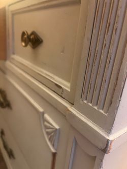 White Painted Wood Dresser with Brass Hardware