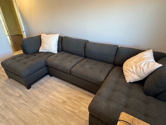 Dark Gray Fabric Sectional Sofa with Chaise
