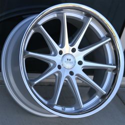 A set(4) 2027 19x8.5/19x9.5 5x114.3 Silver Chrome Lip Wheels Honda Civic Accord Toyota Camry Avalon Acura TSX ILX Lexus IS250