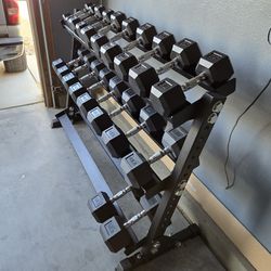 5-50lbs Rubber Hex Dumbells | Heavy-Duty Dumbell Rack Included | Gym Equipment | Fitness | Squat Rack | FREE DELIVERY 🚚 
