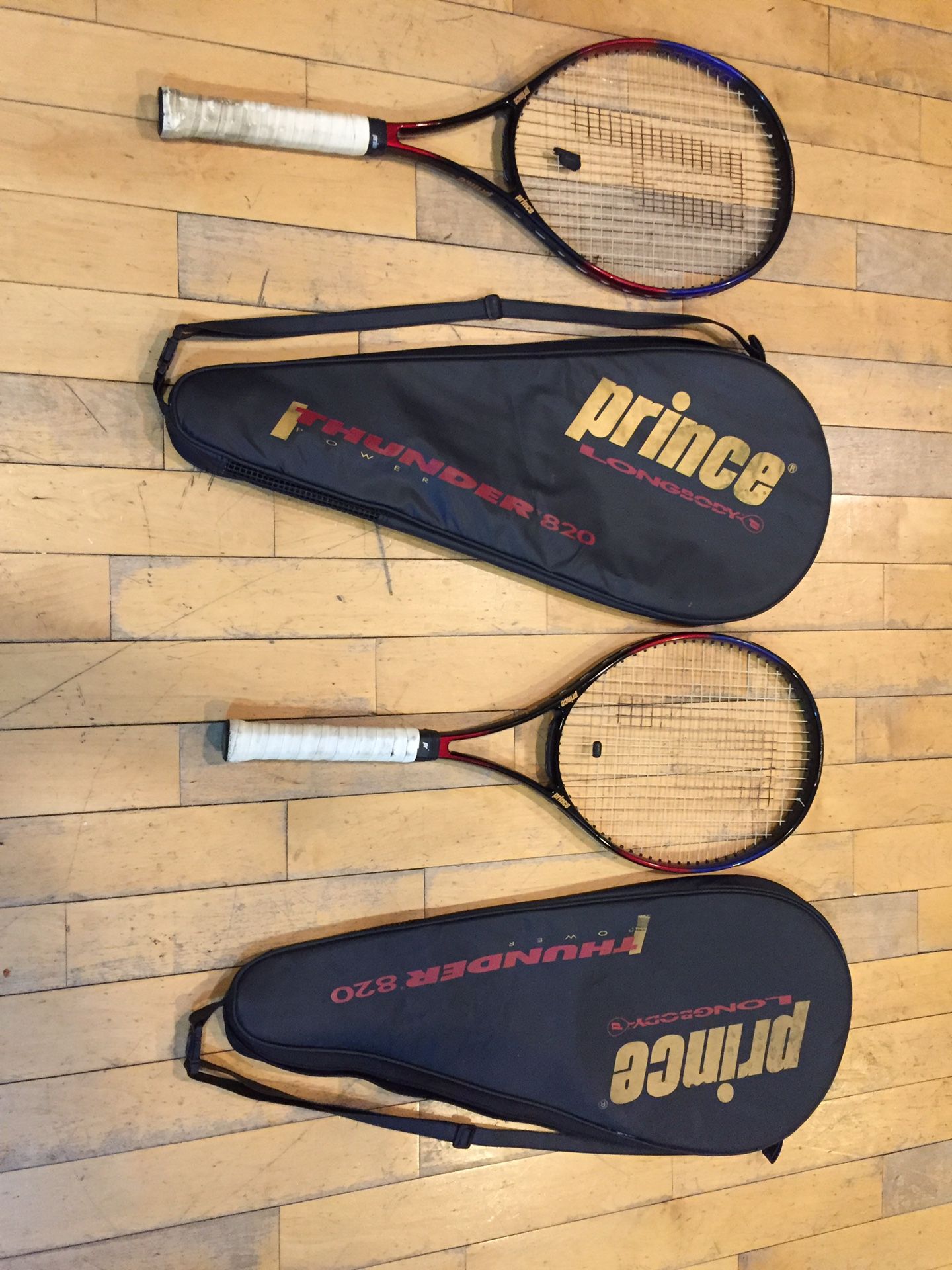 2 Prince longbody Thunder 820 power Tennis rackets with covers