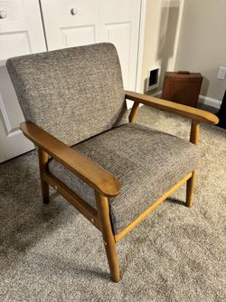 Mid-Century Wood Frame Chair Multi-Tone Fabric