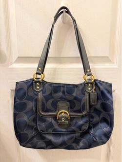COACH Campbell Navy Blue Black Metallic Signature