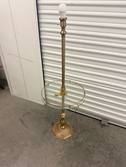 Brass Floor Lamp with Glass Side Table