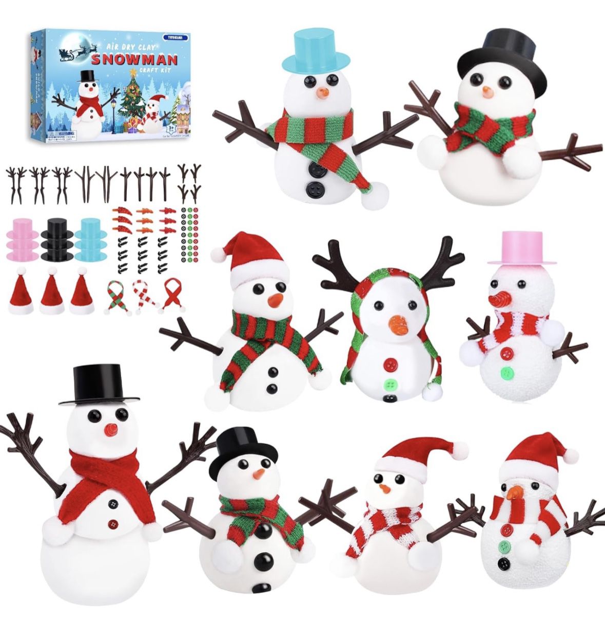 Christmas Crafts Xmas Gifts,Molding Clay Snowman DIY Kit,9Pack Build a Snowman Kit for boys & girls