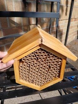 Wax-Coated Wooden Bee House - Waterproof Pollinator Hotel for Garden