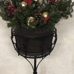 Awesome Wrought Iron Stand And Bucket... Countless Uses For It... Comes With Holiday Arrangement ... Real Bows.,check Out My Other Offers Too