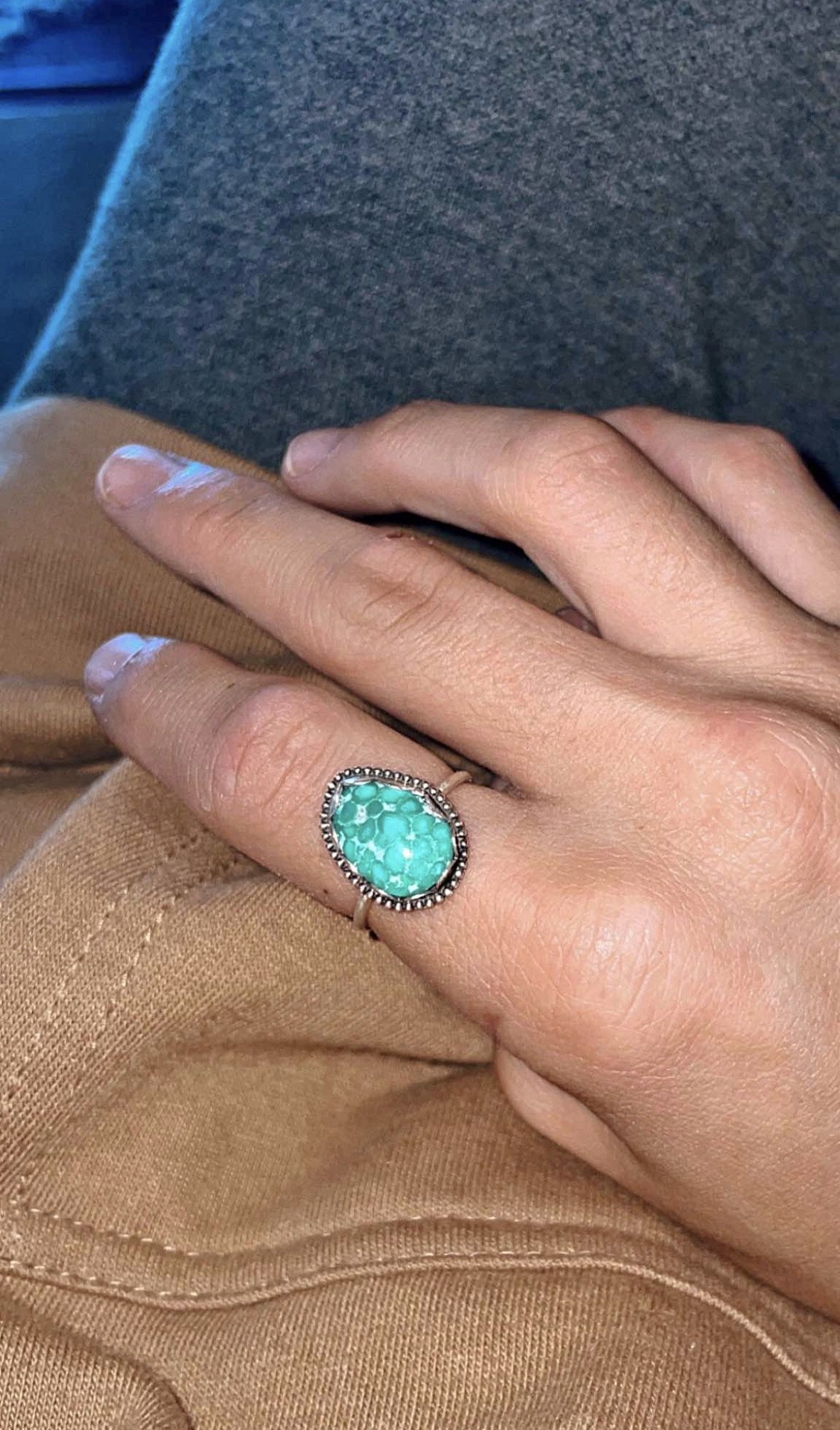 Genuine white water turquoise ring
