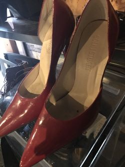 red leather pointed toe high heeled shoes
