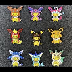 Set of 12 Pokemon Enamel Pins - Pikachu Eevee Poncho Eeveelution Enamel Trading