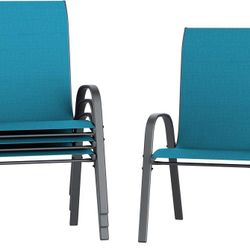 Patio Chairs Set of 4, Outdoor Stackable Dining Chairs for All Weather, Breathable Garden Outdoor Furniture for Backyard Deck, Light Blue