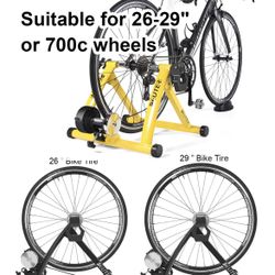 New Bike Trainer, Magnetic Bicycle Stationary Stand for Indoor Exercise Riding, 26-29" & 700C Wheels, Quick Release Skewer & Front Wheel Riser Block I