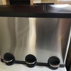 3 Compartment Stainless Steel Trashcan Bin