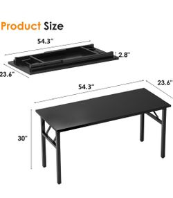 Need Folding Desk, 54 inch Large Computer Desk for Home Office, No Install Needed Study Student Writing Table Desk Workstation, Black

