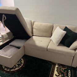 Beige Couch Bed With Storage
