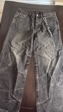 Purple Brand Black Rhinestone Denim Jeans