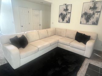 Cream Fabric L-Shaped Sectional Sofa