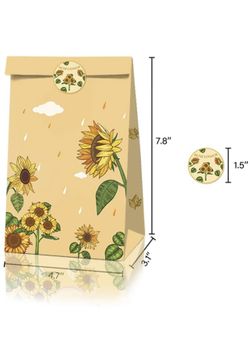 12 Packs Sunflower Party Goodie Bags with Sunflower Theme Stickers, Favor Bags Candy Bags Treat Bags Gift Bags for Boys & Girls Birthday Party, Baby S