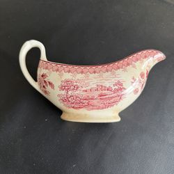 Antique Alfred Meakin Gravy Boat Red Transferware England Victorian 8”