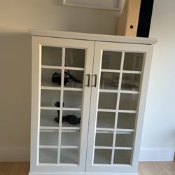 Crate & Barrel White Cabinet With Glass Doors