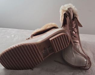Women’s Rose Gold Faux Fur Lined Duck Boots - Waterproof Shell Lace-Up Winter Snow Boots (Size US 5.5 / UK 3.5 / EU 36)