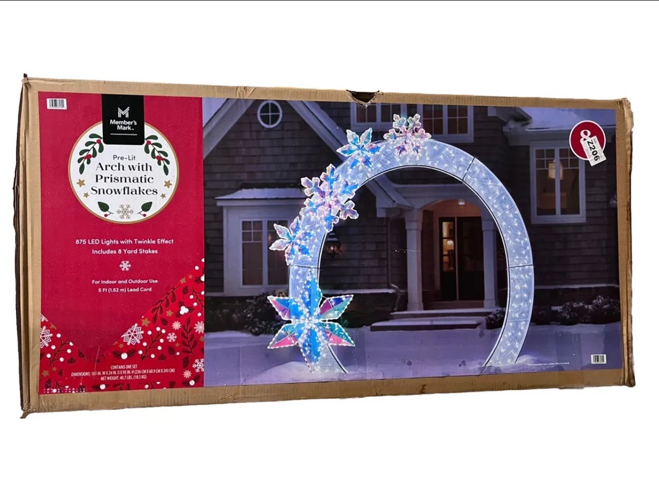 Member's Mark 8' Pre-Lit Arch with Prismatic Snowflakes Holiday Decor INHAND