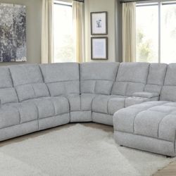 Brand New 6PC Pillow Top Grey Power Sectional 
