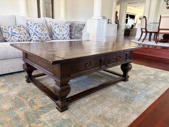 Oversized Solid Wood Coffee Table with Drawers – 59” x 43”